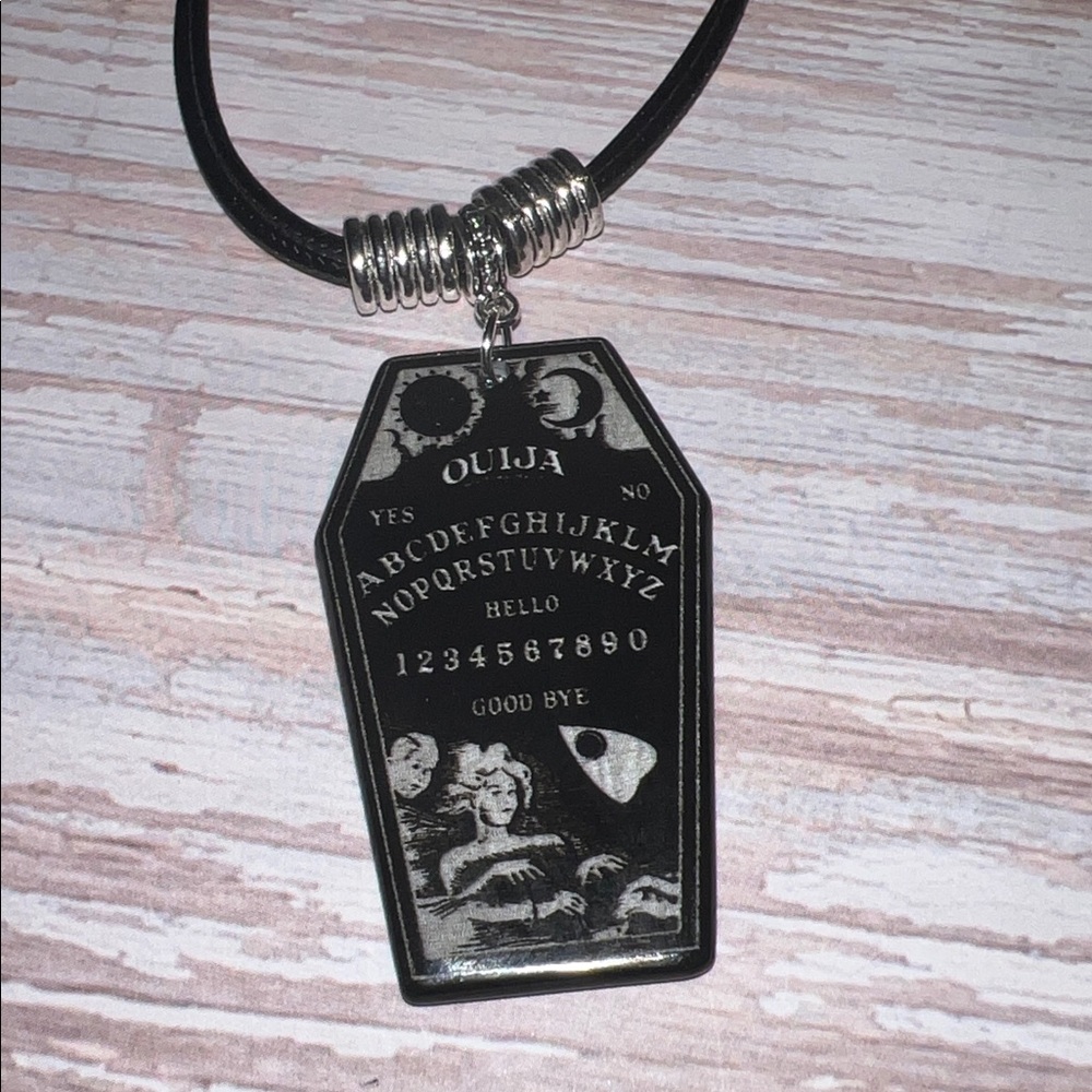 NWT Black Ouija Board Coffin-shaped Pendant Necklace